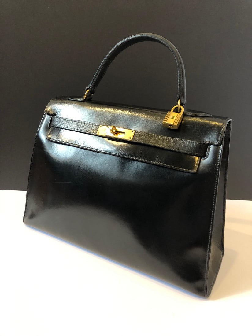 HERMÈS Kelly 32 Black Box Calf Leather Vintage Circa 1960s-1970s