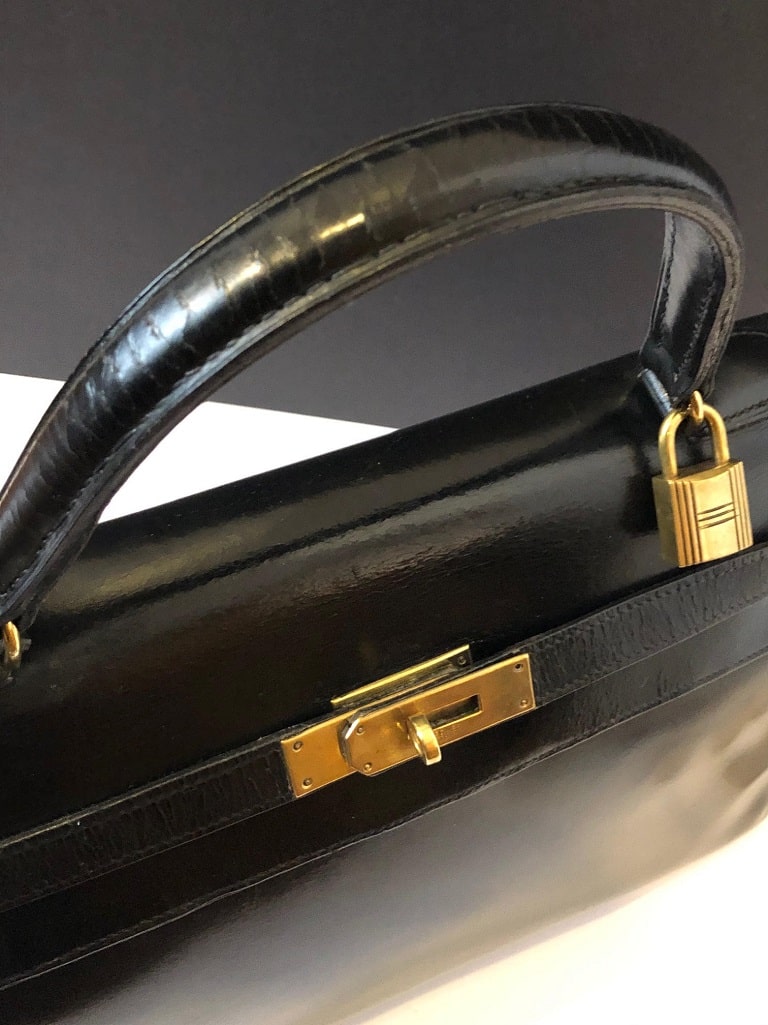 HERMÈS Kelly 32 Black Box Calf Leather Vintage Circa 1960s-1970s - Image 11