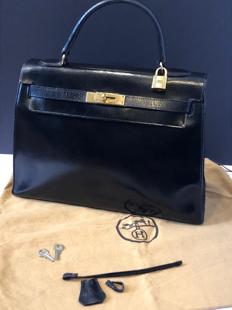 HERMÈS Kelly 32 Black Box Calf Leather Vintage Circa 1960s-1970s - Image 16