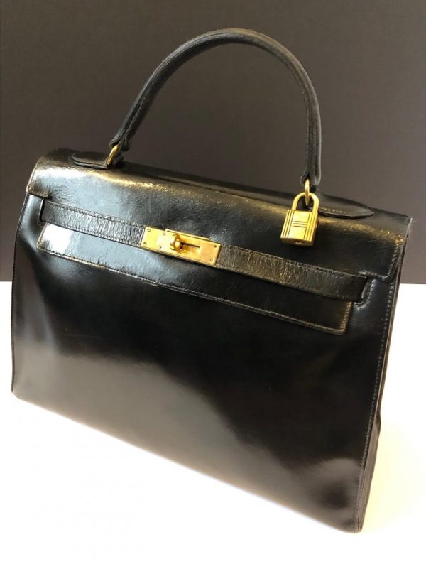HERMÈS Kelly 32 Black Box Calf Leather Vintage Circa 1960s-1970s - Image 5