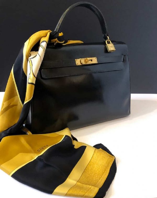 HERMÈS Kelly 32 Black Box Calf Leather Vintage Circa 1960s-1970s - Image 8