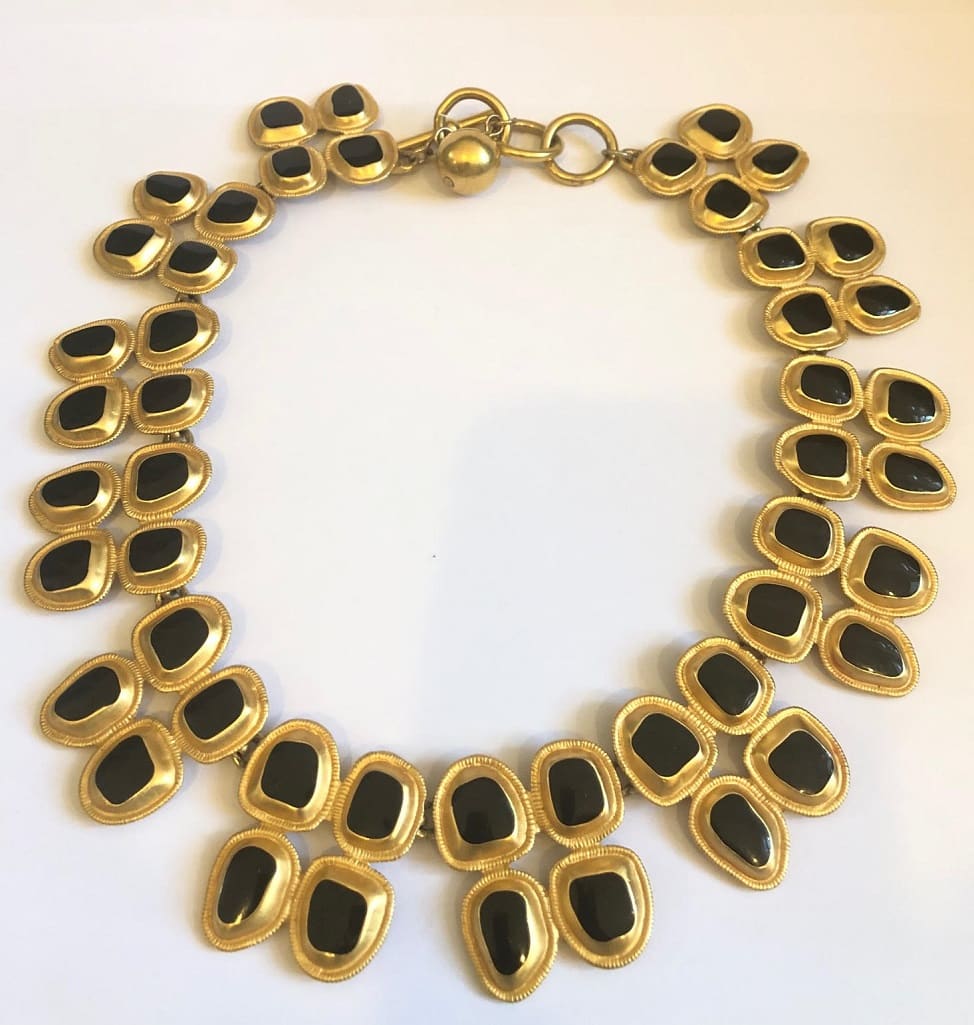 22K Gold Plated Black Stone Necklace Earrings Set - Image 2