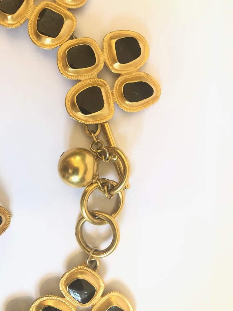 22K Gold Plated Black Stone Necklace Earrings Set - Image 4