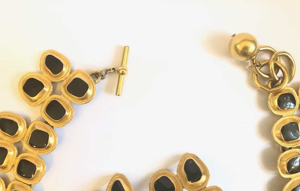 22K Gold Plated Black Stone Necklace Earrings Set - Image 5