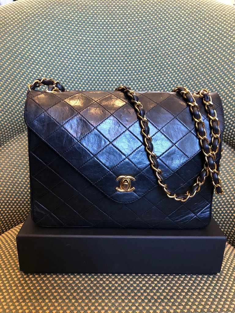CHANEL Timeless V-Stitch Double Chain Shoulder Bag VERY RARE