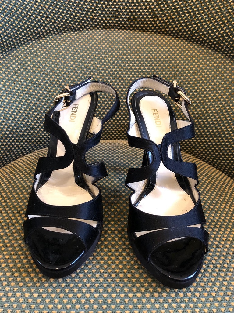 FENDI Strappy High Heels Sandals Black Leather Satin - Image 4