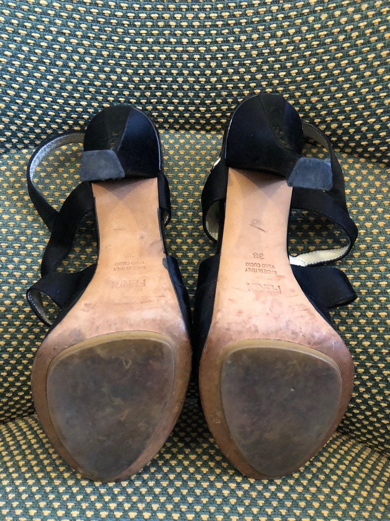 FENDI Strappy High Heels Sandals Black Leather Satin - Image 8