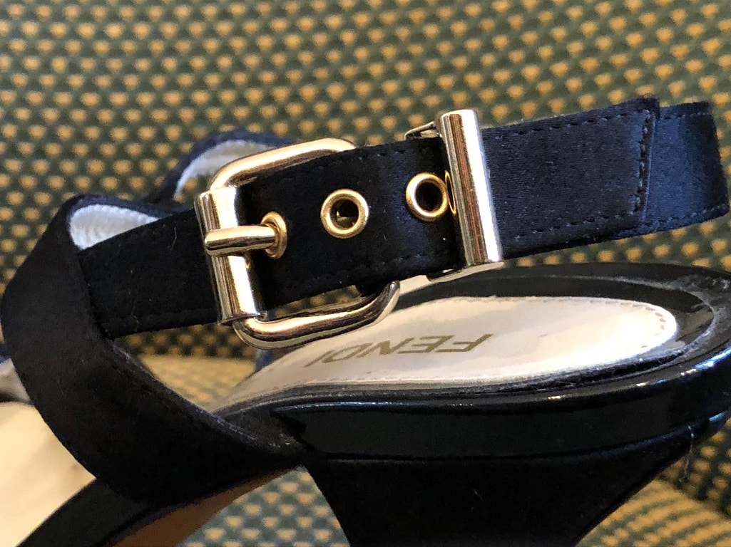 FENDI Strappy High Heels Sandals Black Leather Satin - Image 6