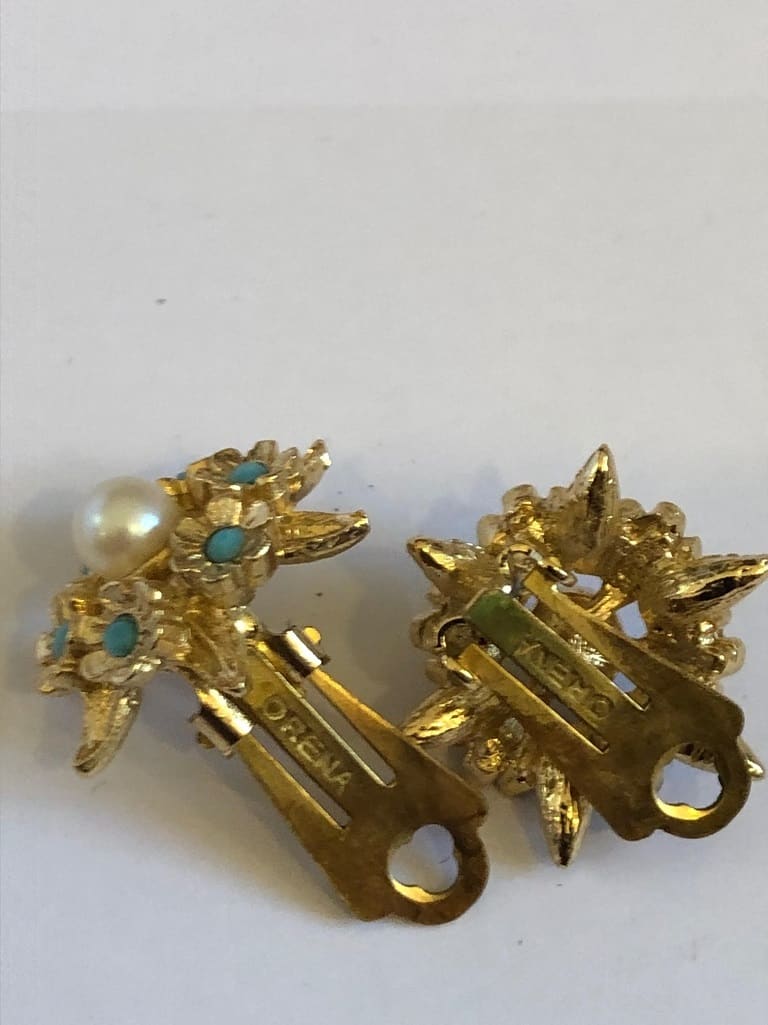 Necklace Earrings Set Turquoise Lilly 22k Gold Plated French 1970s - Image 5