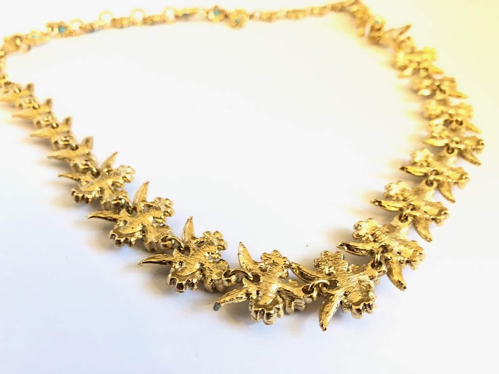 Necklace Earrings Set Turquoise Lilly 22k Gold Plated French 1970s - Image 6