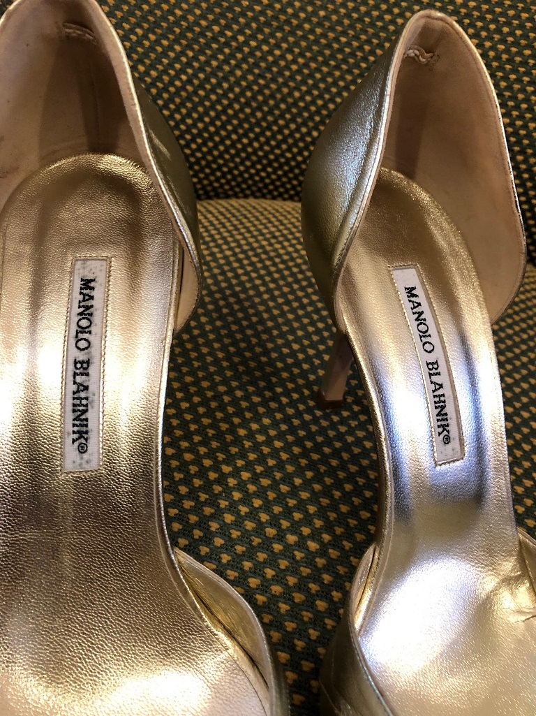 MANOLO BLAHNIK Leather Sandals Heels Gold - Image 6