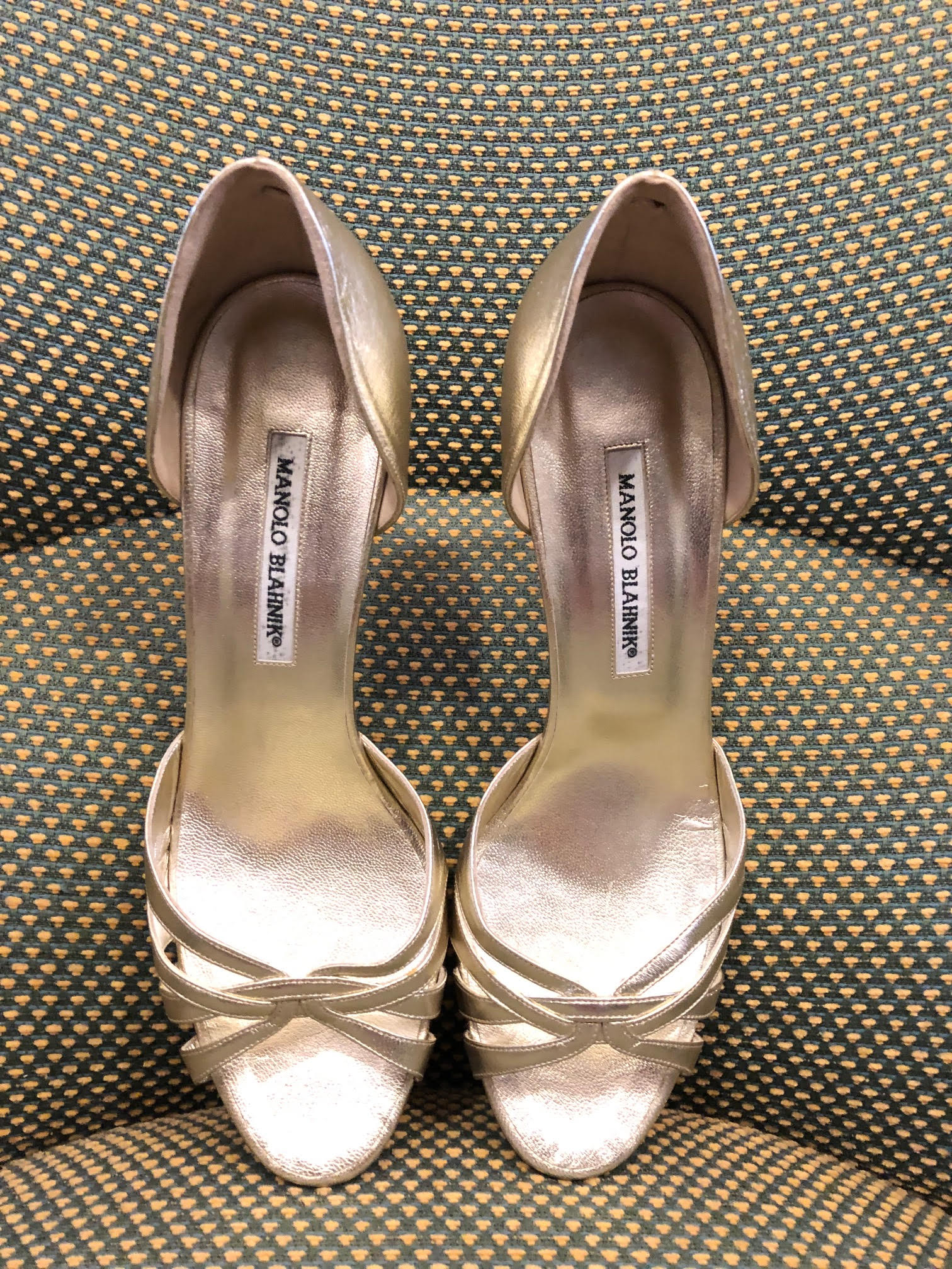 MANOLO BLAHNIK Leather Sandals Heels Gold - Image 7