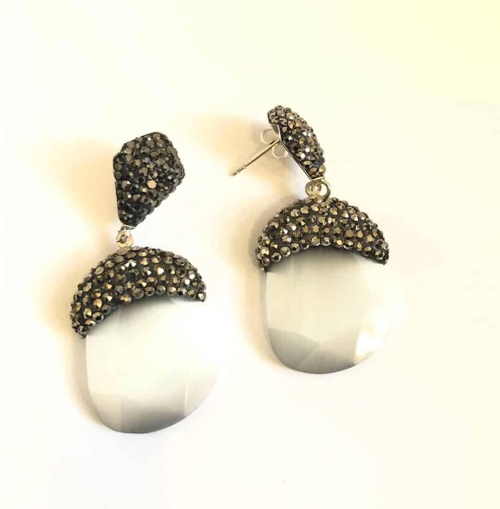 Silver Agate Black Crystal Drop Earrings - Image 2