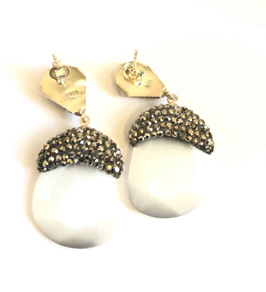 Silver Agate Black Crystal Drop Earrings - Image 3