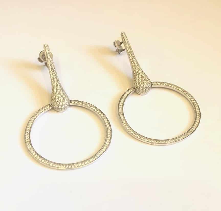 Silver Crystal-Embellished Hoop Drop Earrings