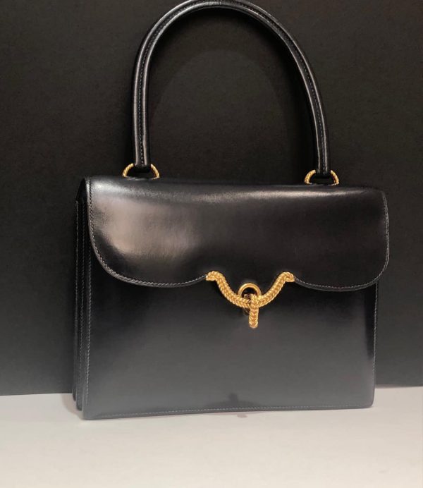 HERMÈS Vintage Box 25 Cordelière Gold Hardware Navy Blue Circa 1950s-60s