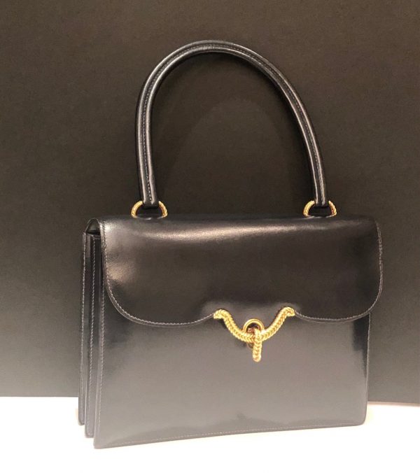 HERMÈS Vintage Box 25 Cordelière Gold Hardware Navy Blue Circa 1950s-60s - Image 4