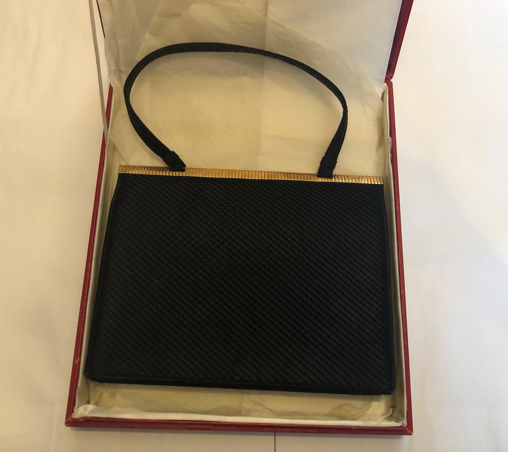 CARTIER 9ct Gold and Black Silk Evening Bag Vintage 1955 - Image 13