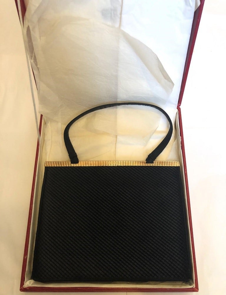 CARTIER 9ct Gold and Black Silk Evening Bag Vintage 1955 - Image 2
