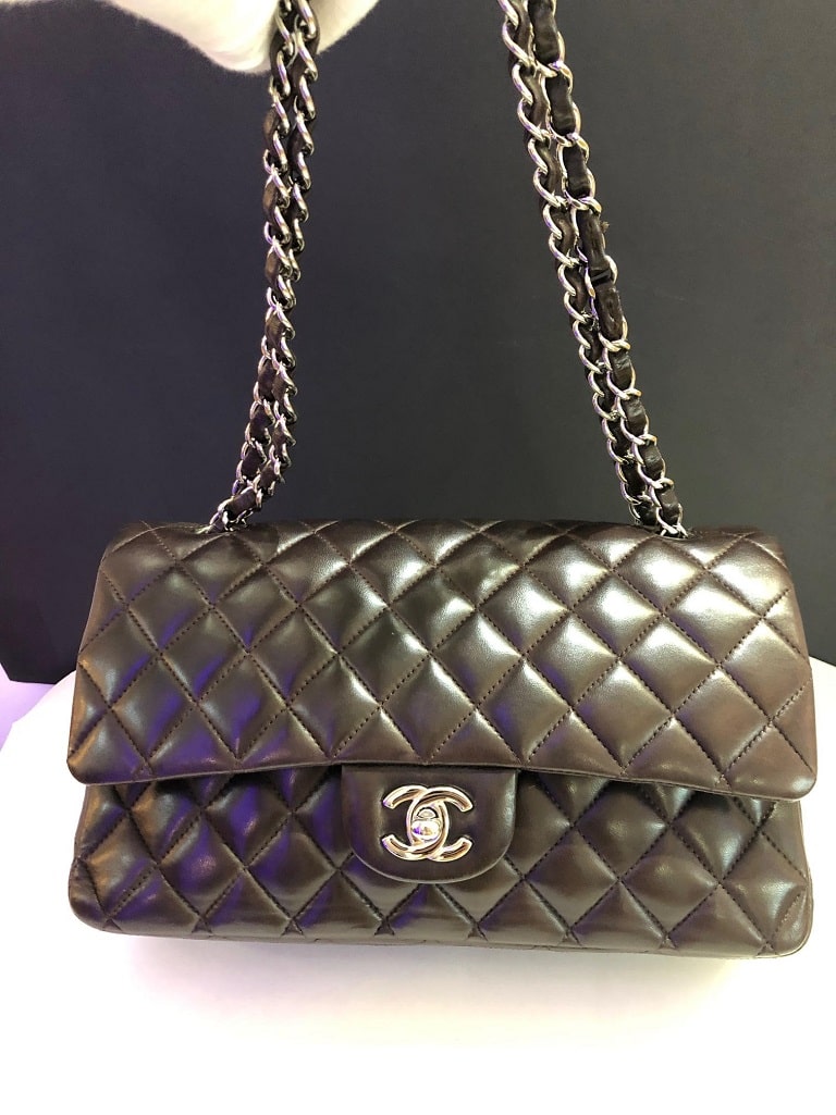 CHANEL Vintage Classic Double Flap Bag Quilted Lambskin Brown 25 - Image 6