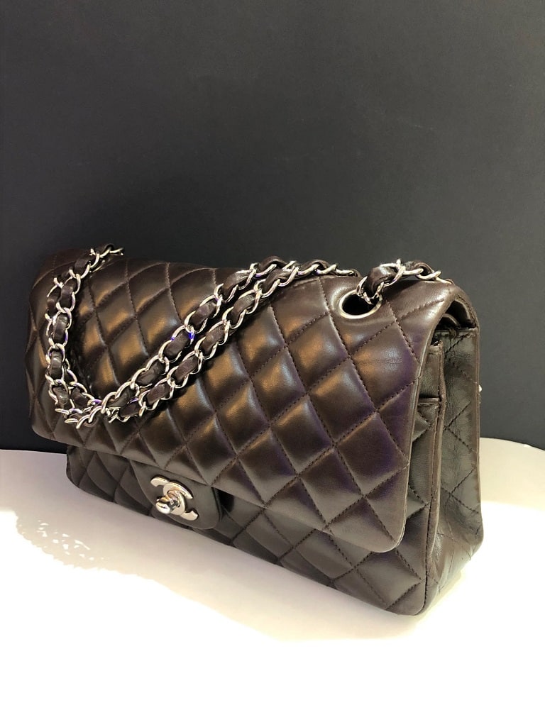 CHANEL Vintage Classic Double Flap Bag Quilted Lambskin Brown 25 - Image 3