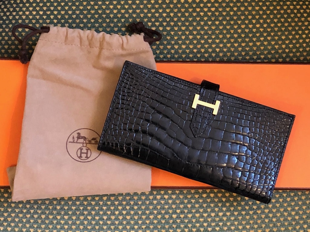 HERMES Bearn H Wallet Black Alligator Crocodile Constance Buckle - Image 10