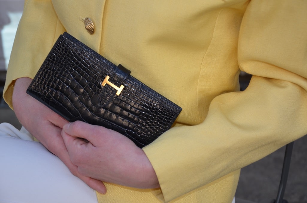 HERMES Bearn H Wallet Black Alligator Crocodile Constance Buckle