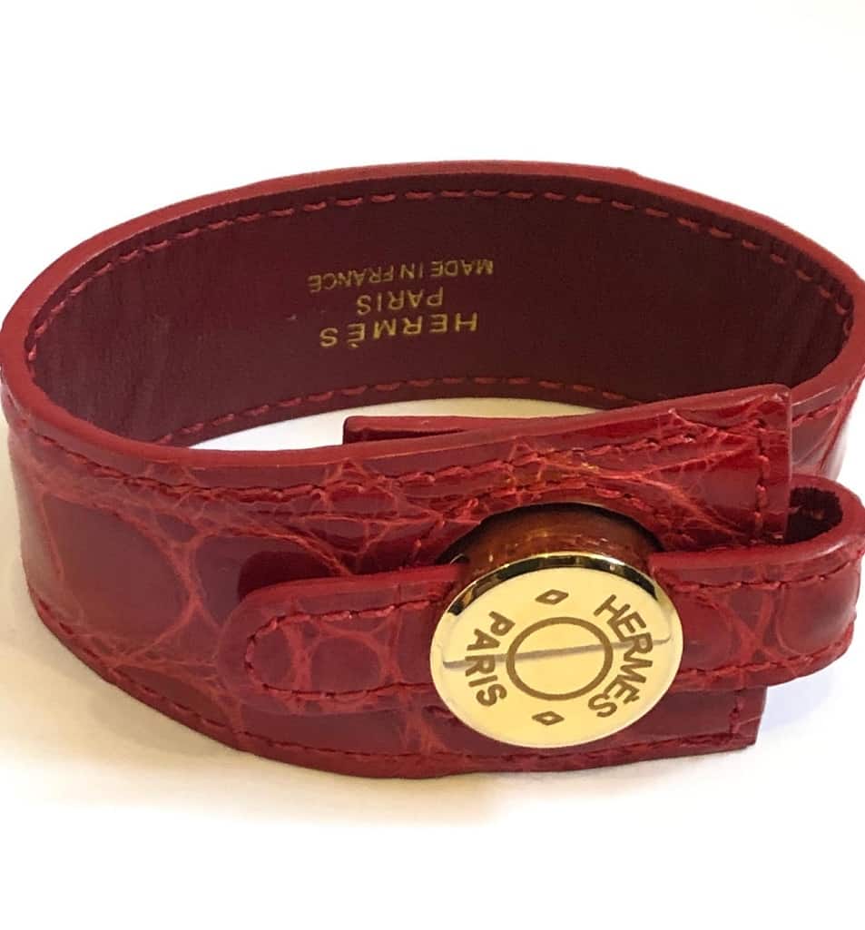 HERMES Red Crocodile Cuff Bracelet Clous de Selle - Image 3