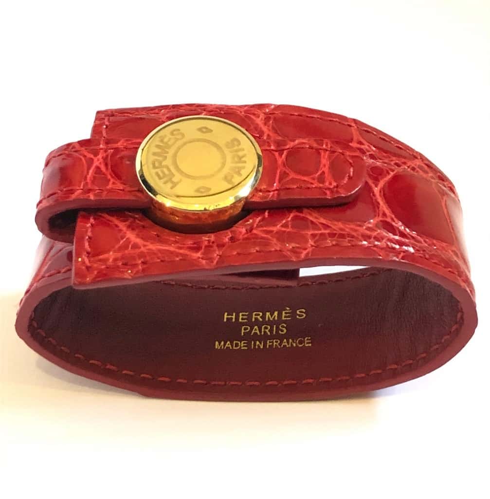 HERMES Red Crocodile Cuff Bracelet Clous de Selle