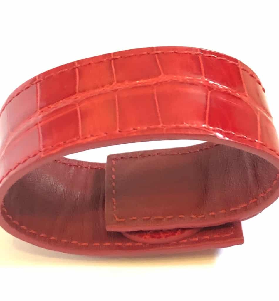 HERMES Red Crocodile Cuff Bracelet Clous de Selle - Image 4