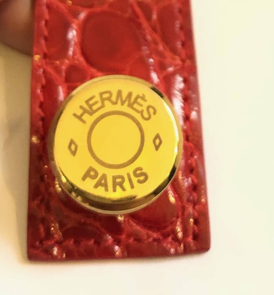 HERMES Red Crocodile Cuff Bracelet Clous de Selle - Image 6