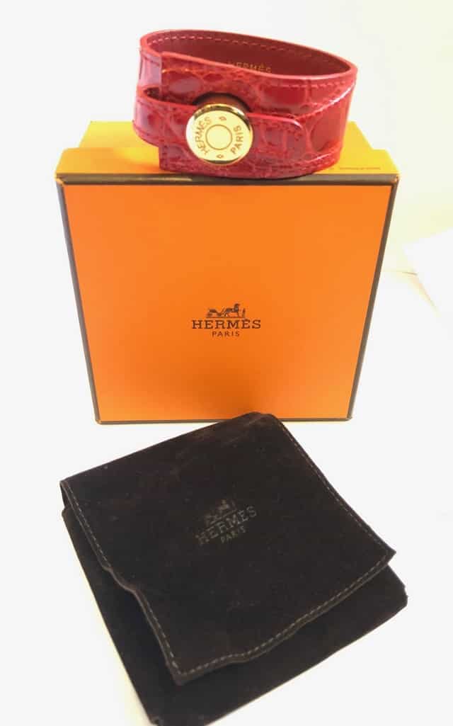 HERMES Red Crocodile Cuff Bracelet Clous de Selle - Image 8