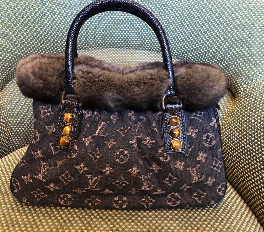 LOUIS VUITTON PM Bag Limited Edition Denim Chinchilla Trapeze AS NEW - Image 5