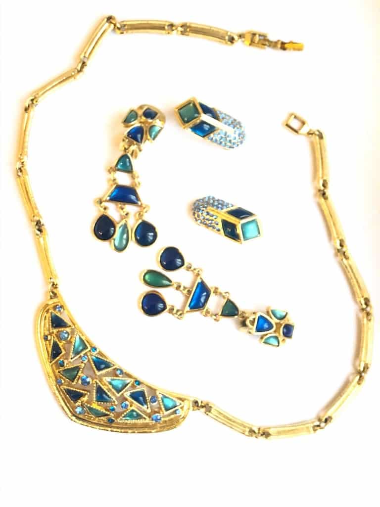Necklace And Two Earrings Set Art Deco Style ORENA Paris 1980s