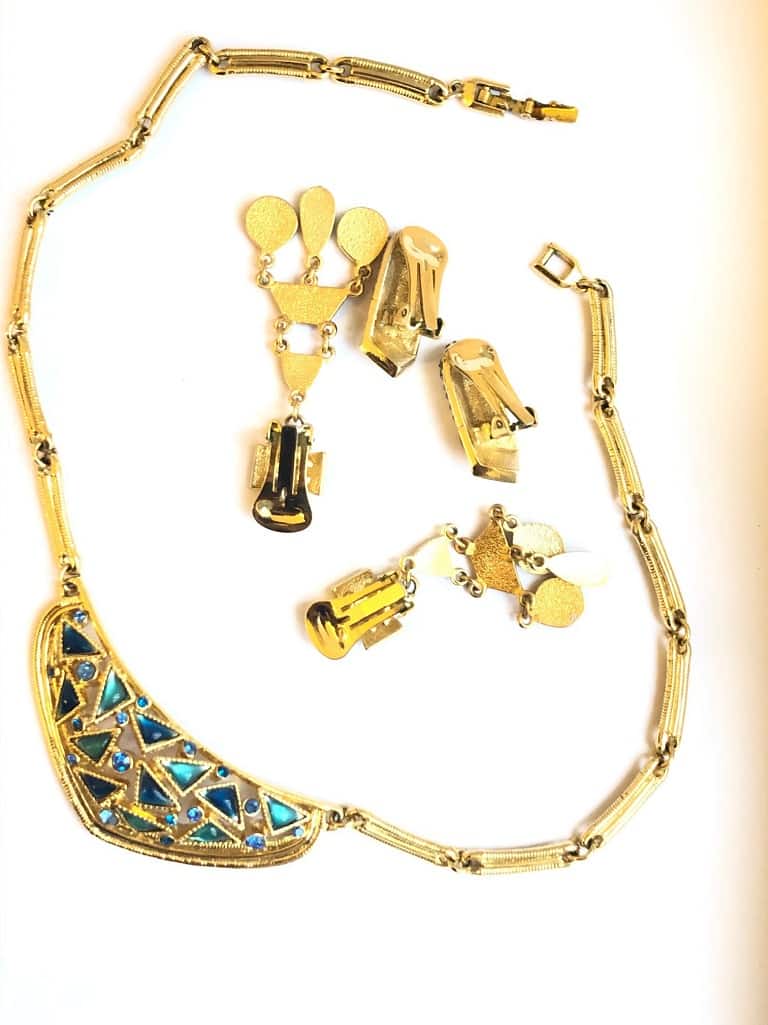 Necklace And Two Earrings Set Art Deco Style ORENA Paris 1980s - Image 4