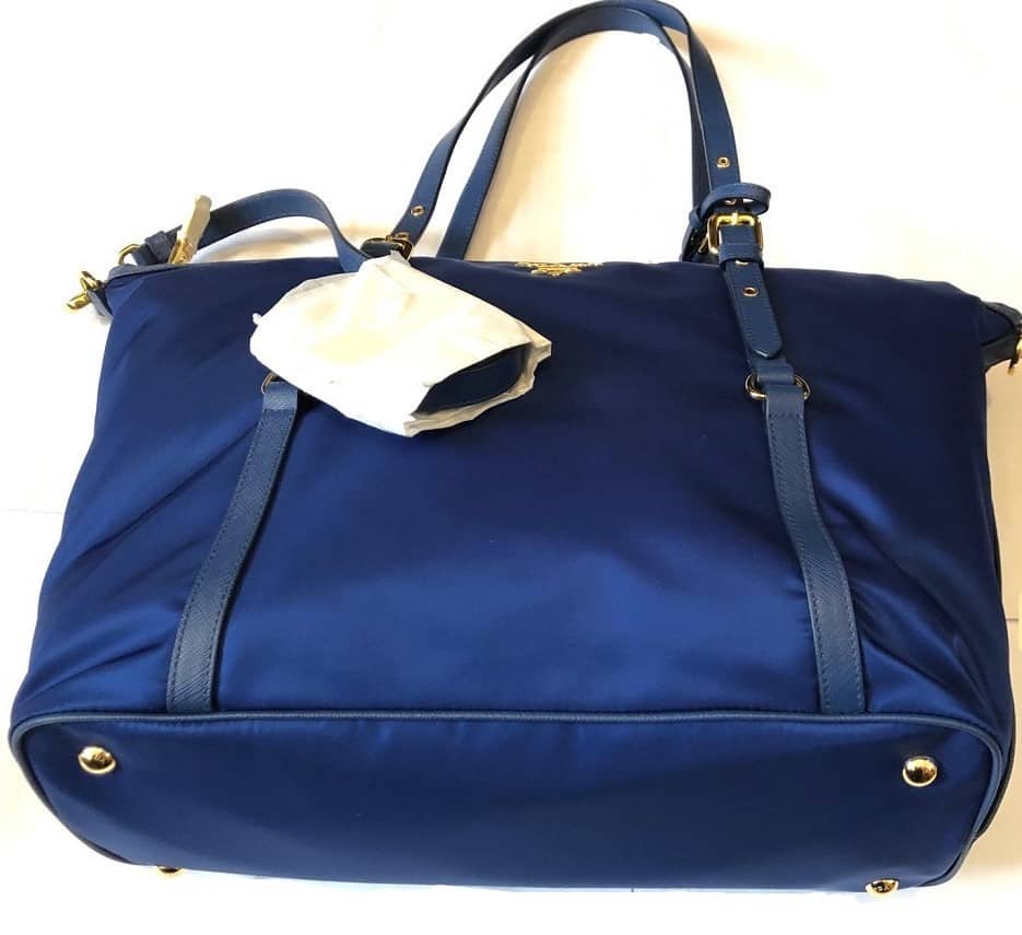 PRADA Tote Bag Tessuto Nylon Saffian Leather Trim Royal Blue PRISTINE CONDITION