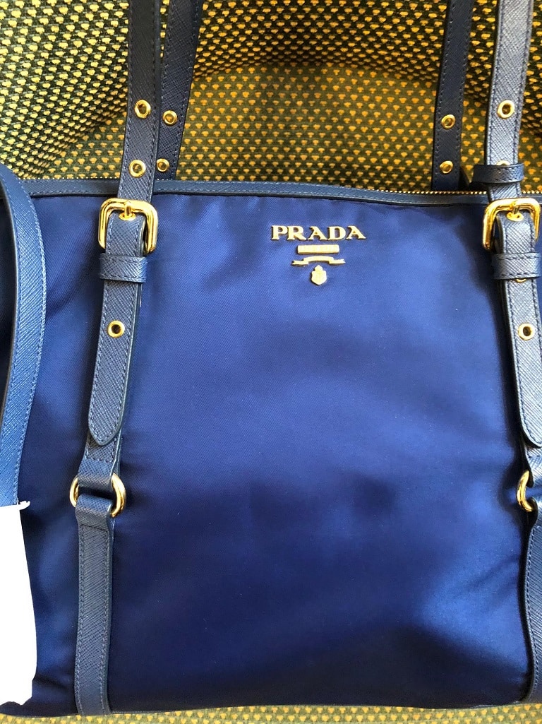 PRADA Tote Bag Tessuto Nylon Saffian Leather Trim Royal Blue PRISTINE CONDITION - Image 2
