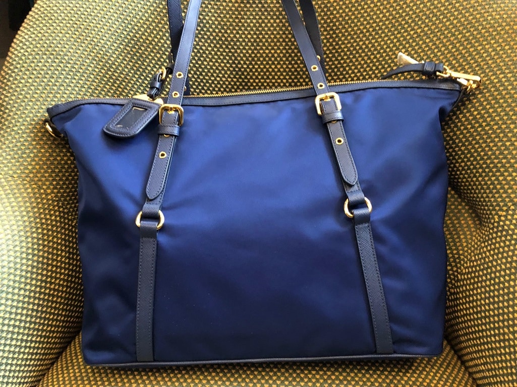 PRADA Tote Bag Tessuto Nylon Saffian Leather Trim Royal Blue PRISTINE CONDITION - Image 3