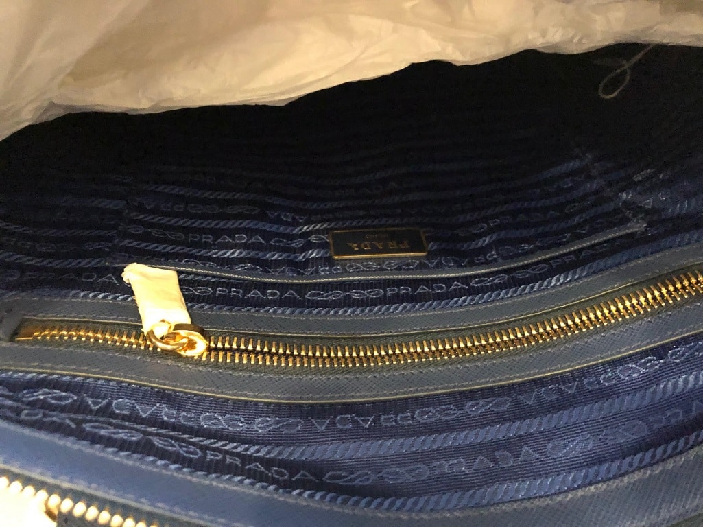 PRADA Tote Bag Tessuto Nylon Saffian Leather Trim Royal Blue PRISTINE CONDITION - Image 4