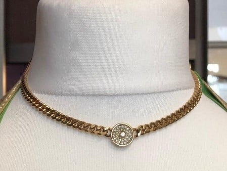 CHRISTIAN DIOR Link Necklace & Crystal Medallion Vintage 1980's - Image 2