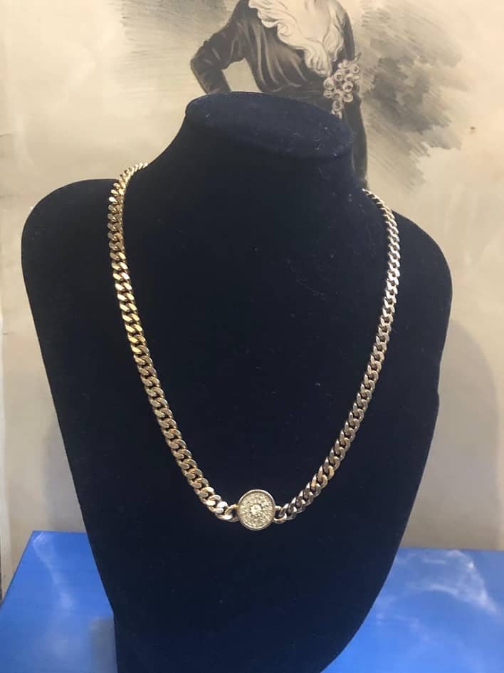 CHRISTIAN DIOR Link Necklace & Crystal Medallion Vintage 1980's