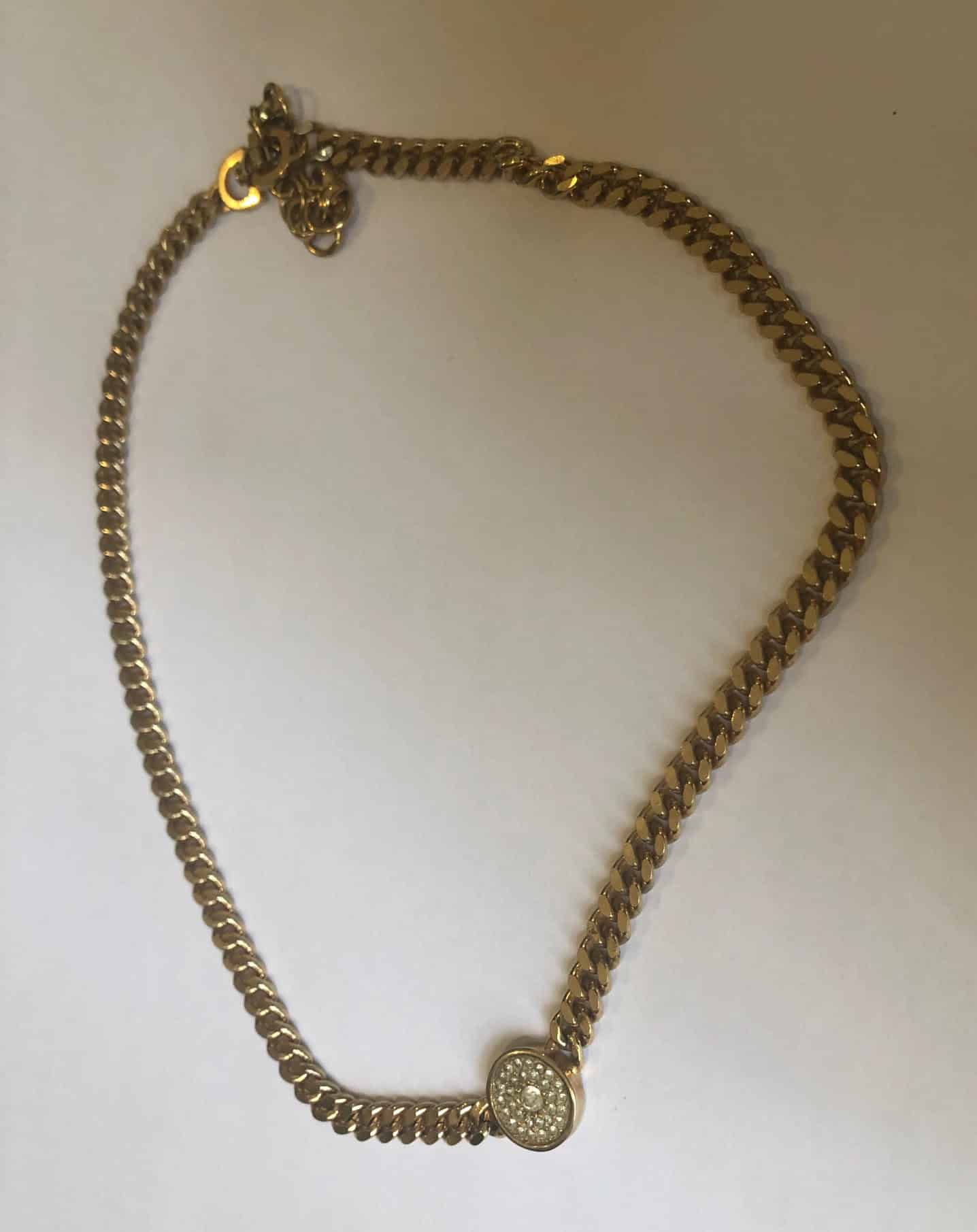 CHRISTIAN DIOR Link Necklace & Crystal Medallion Vintage 1980's - Image 8