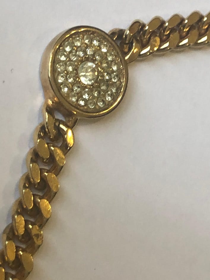 CHRISTIAN DIOR Link Necklace & Crystal Medallion Vintage 1980's - Image 4