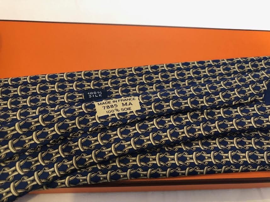 HERMES Tie Blue Interlocking H Chain Vintage UNWORN - Image 8