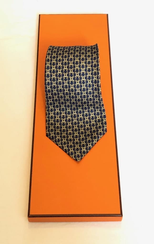 HERMES Tie Blue Interlocking H Chain Vintage UNWORN - Image 2
