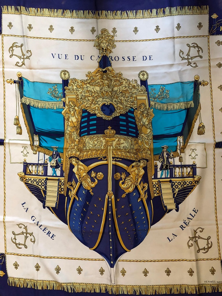 HERMES Vintage Vue Du Carrosse de la Galère la Rèale Silk Scarf Circa 1953 - Image 11