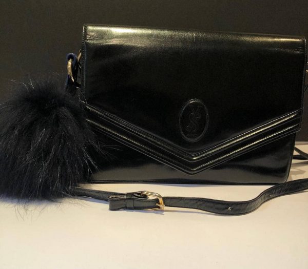 YVES SAINT-LAURENT Clutch Leather Logo Shoulder Bag Vintage