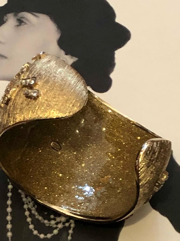 CHANEL CC Logo Cuff Bracelet Bangle Crystal Gold-Tone - Image 7