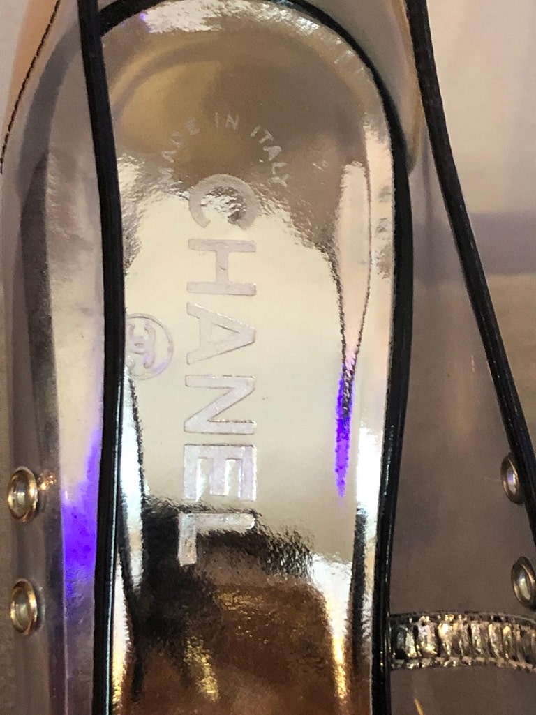 CHANEL Shoes CC PVC Clear Black Patent Leather Toe Platform High Heels - Image 7