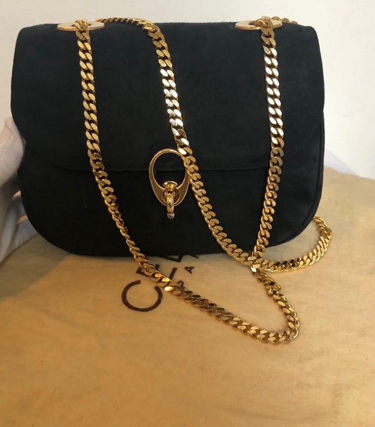 CELINE Oval Shape Shoulder Bag Double Gold Chain Strap - Image 3